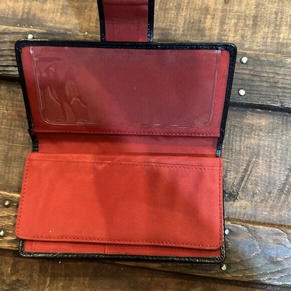 Vintage Fossil Wallet Genuine Leather red black white Patchwork Circles - Picture 5 of 7